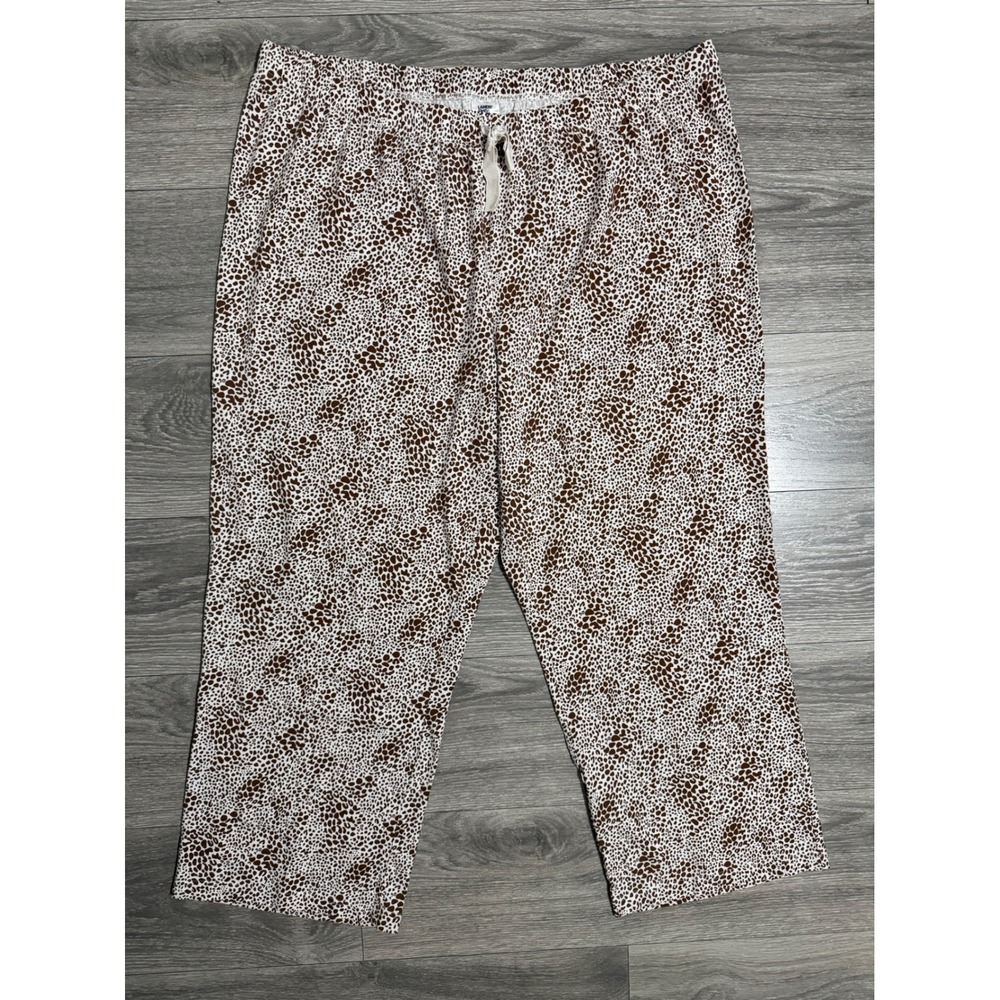 Lands End Womens 2X Pajama Pants Brown White Leopard Print Cotton Lounge 20W-22W